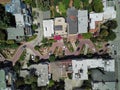 Top view steep hills and sharp curves one-way road Lombard Street, San Francisco Royalty Free Stock Photo